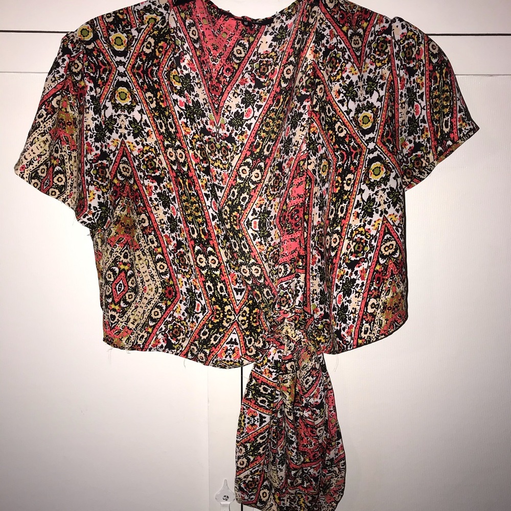 Colorfully designed tied crop top